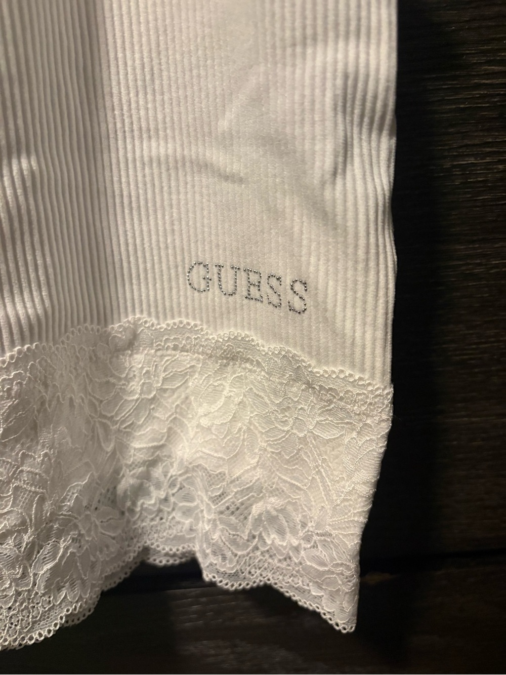 GUESS White Ribbed Lace-Hem Halter Tank - Picture 4 of 4